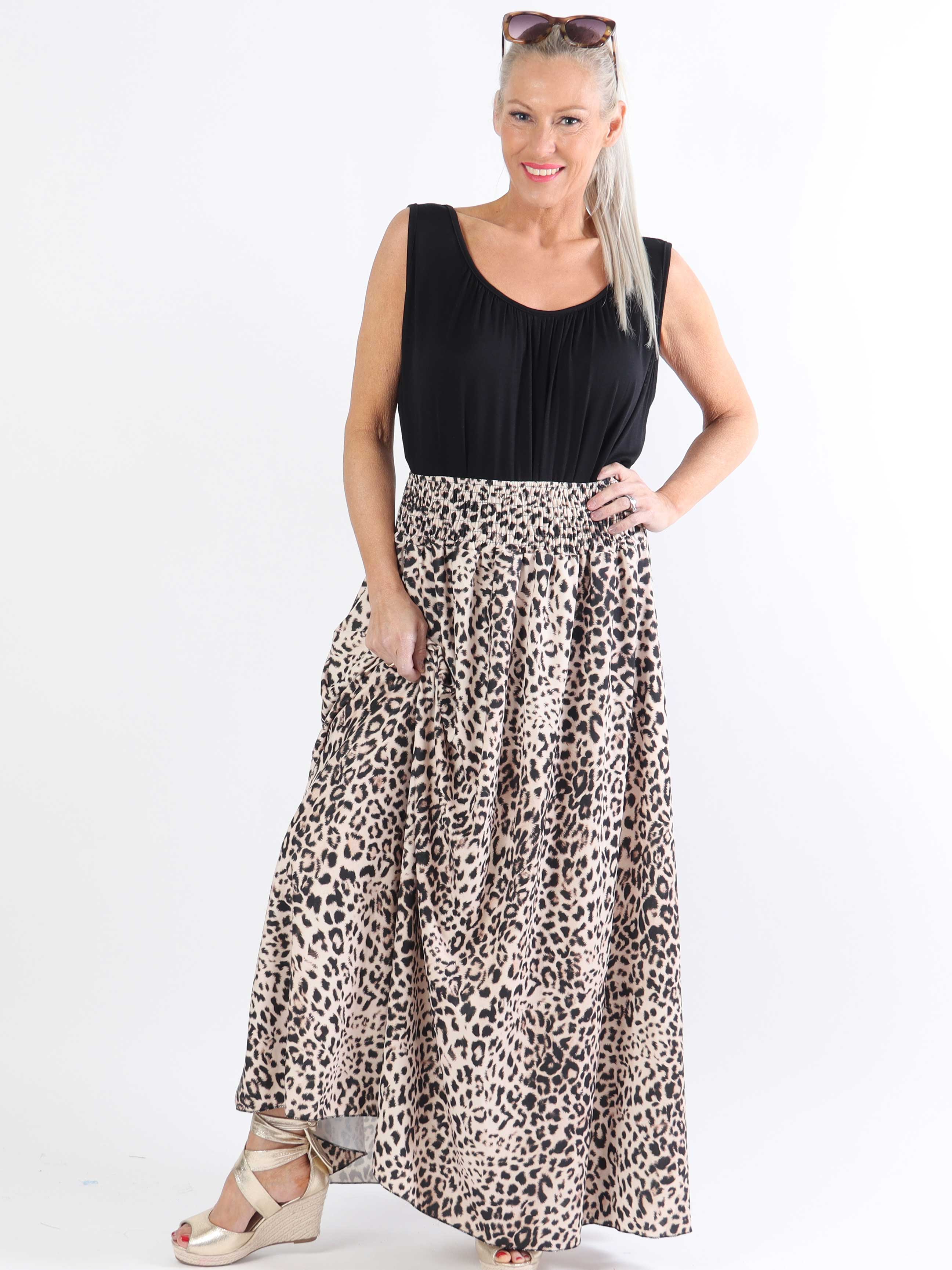 Amalia Animal - Sød lang plus size nederdel